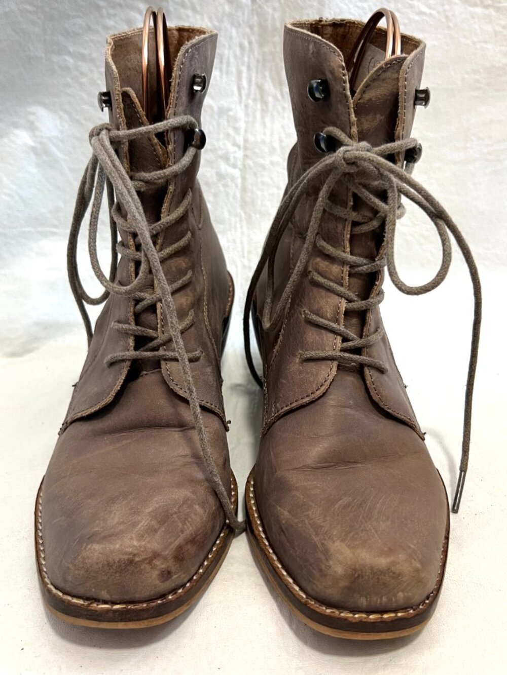 MTNG western boots taupe leather square toe lace up block heel 37 6.5 womens - Picture 2 of 12